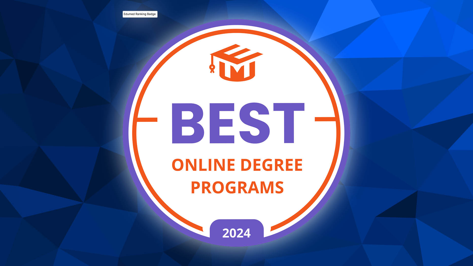 A white badge that reads "Best Online Degree Programs 2024" against a dark blue background.