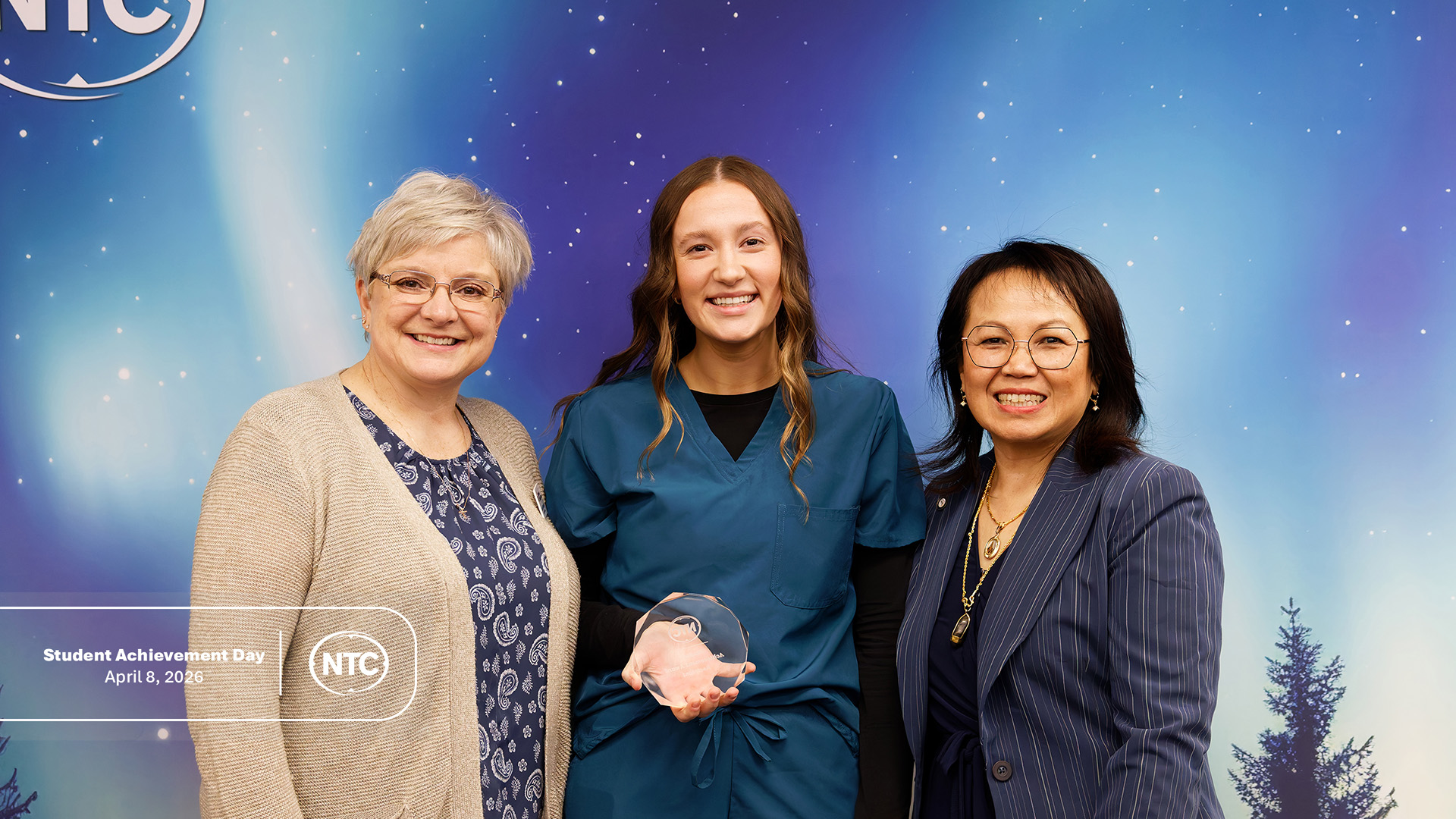 An NTC student with his Student Achievement Day award.