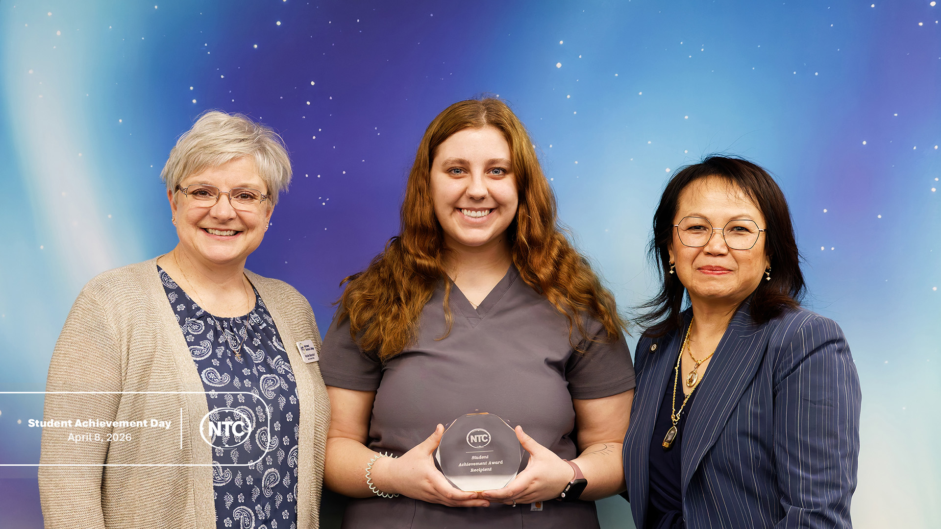 An NTC student with his Student Achievement Day award.