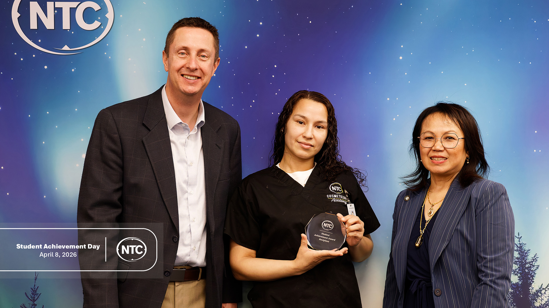 An NTC student with his Student Achievement Day award.