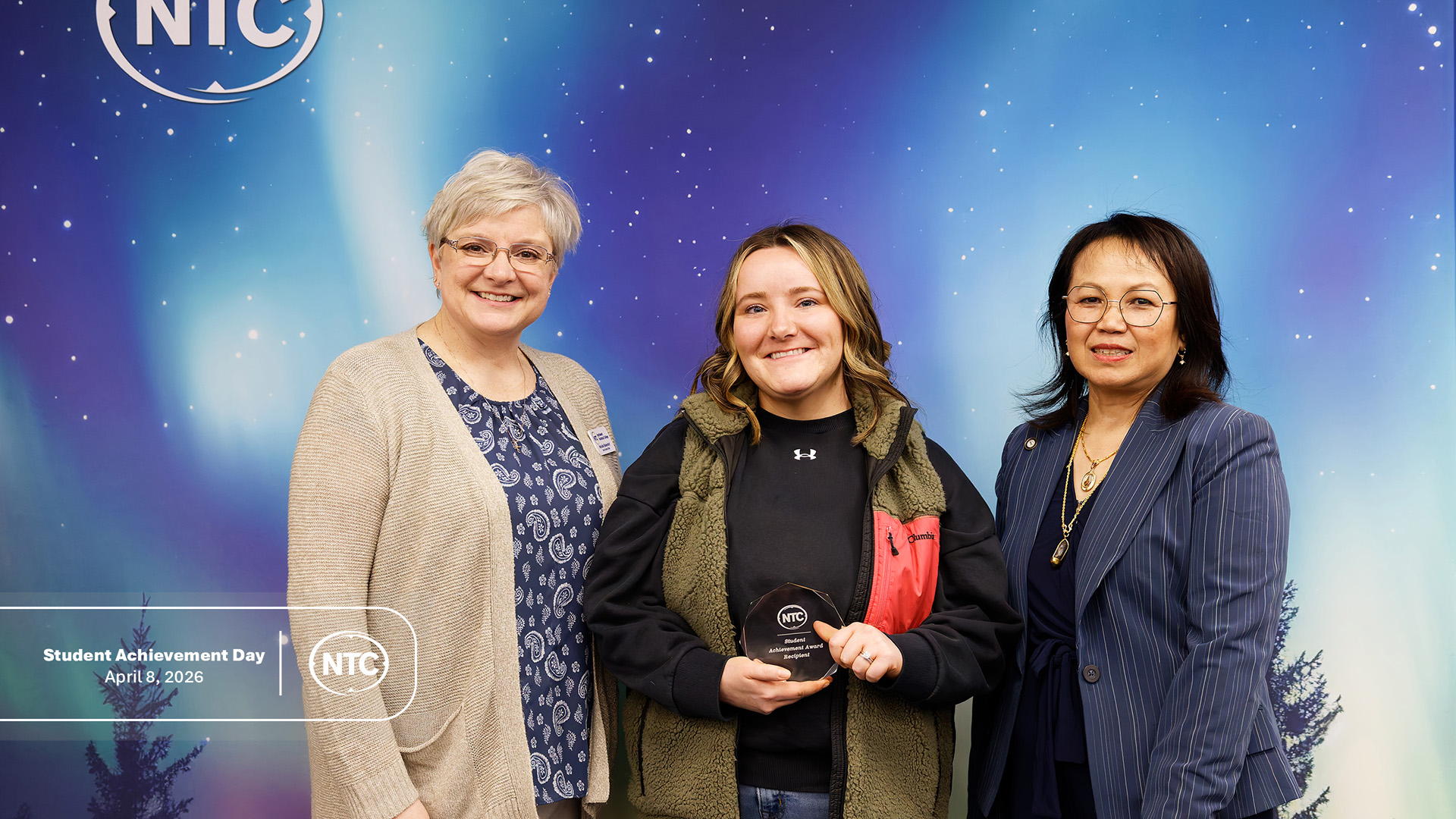 An NTC student with his Student Achievement Day award.