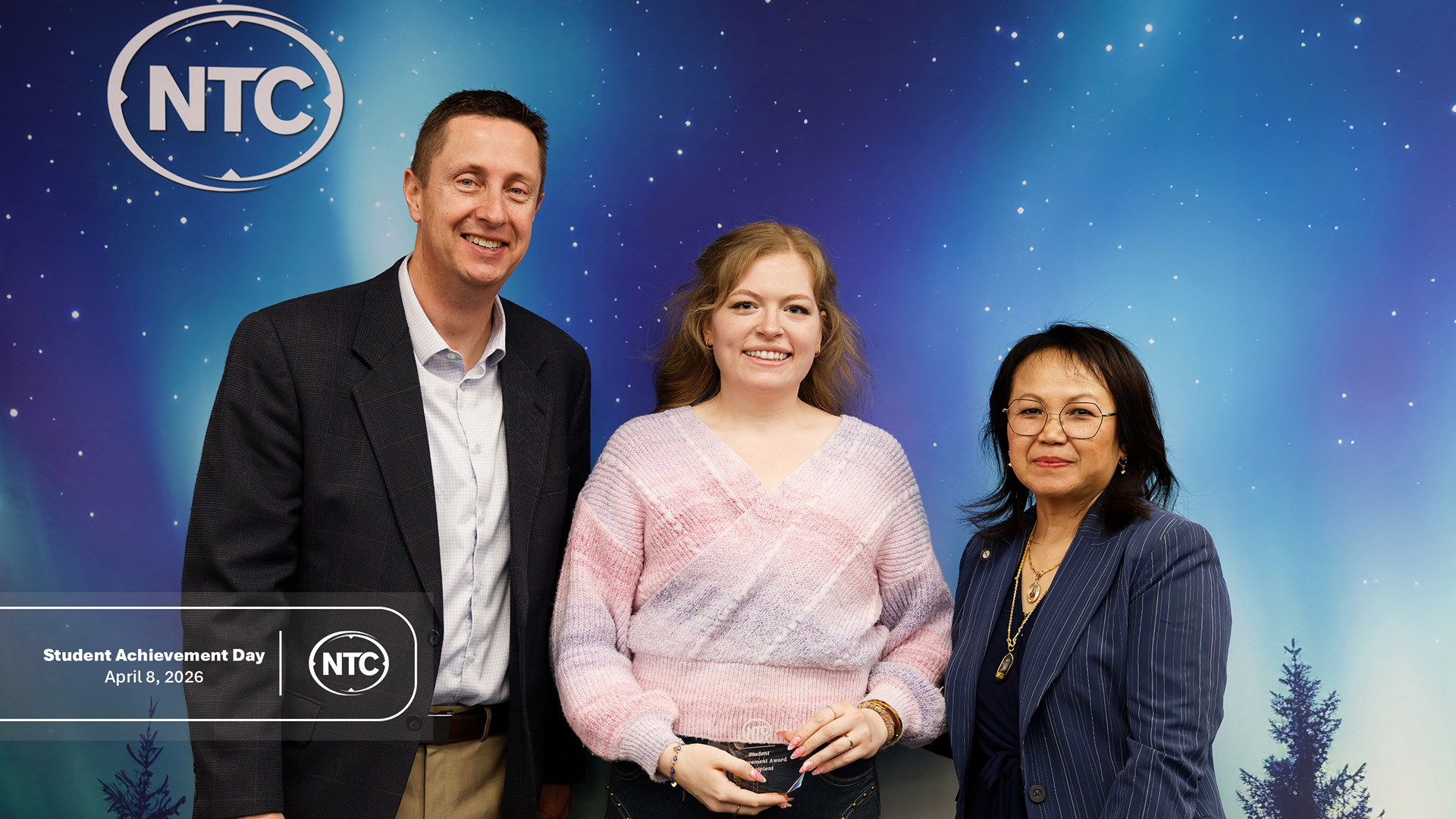 An NTC student with his Student Achievement Day award.