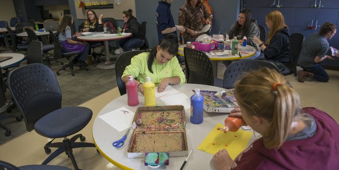 Students working on crafts