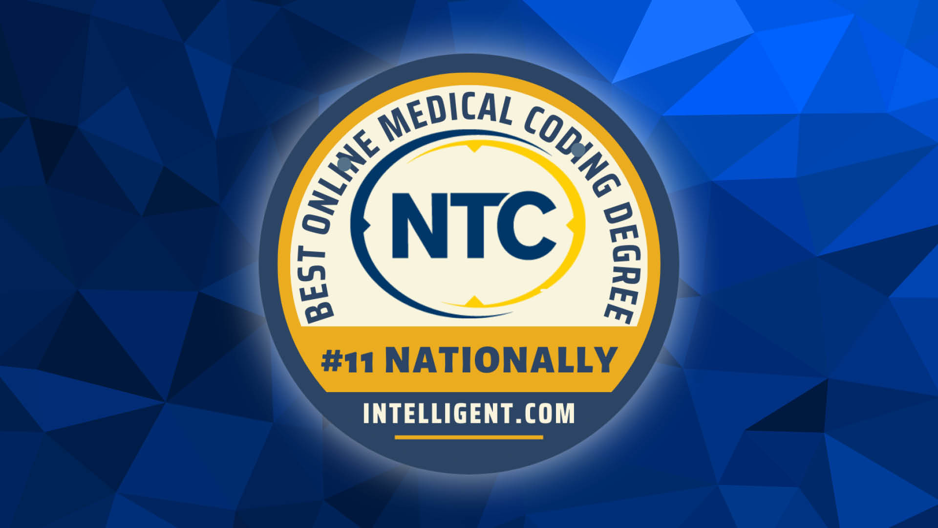 An award badge which reads "Best Online Medical Coding Degree" #11 Nationally, Intelligent.com.