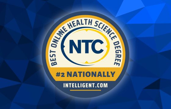 Award badge reading "Best Online Health Science Degree" #2 Nationally, Intelligent.com