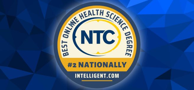 Award badge reading "Best Online Health Science Degree" #2 Nationally, Intelligent.com