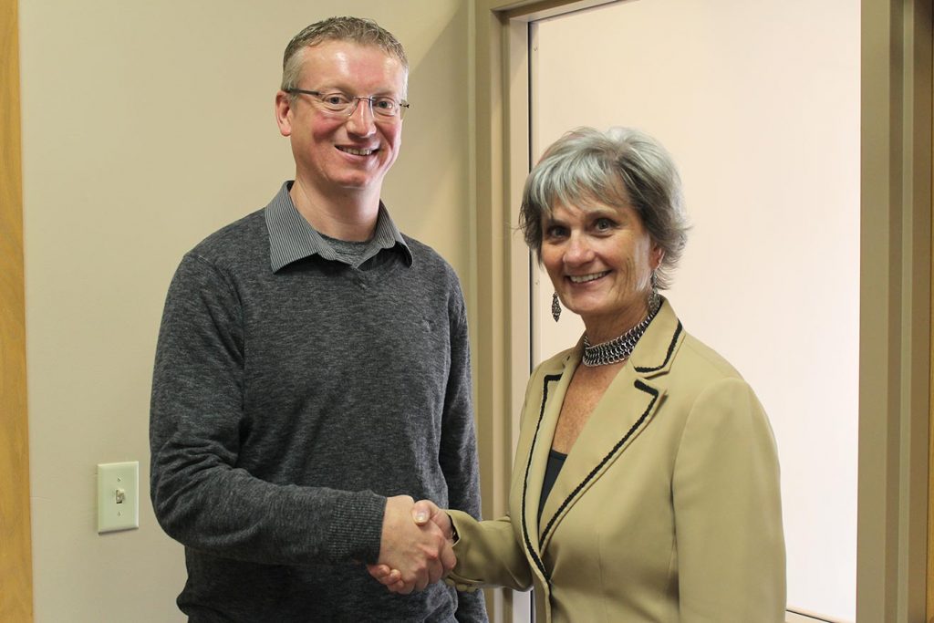 Jess Frenzel (left), newly elected chair of the NTC Foundation Board of Directors, with outgoing chair Lori Paris.