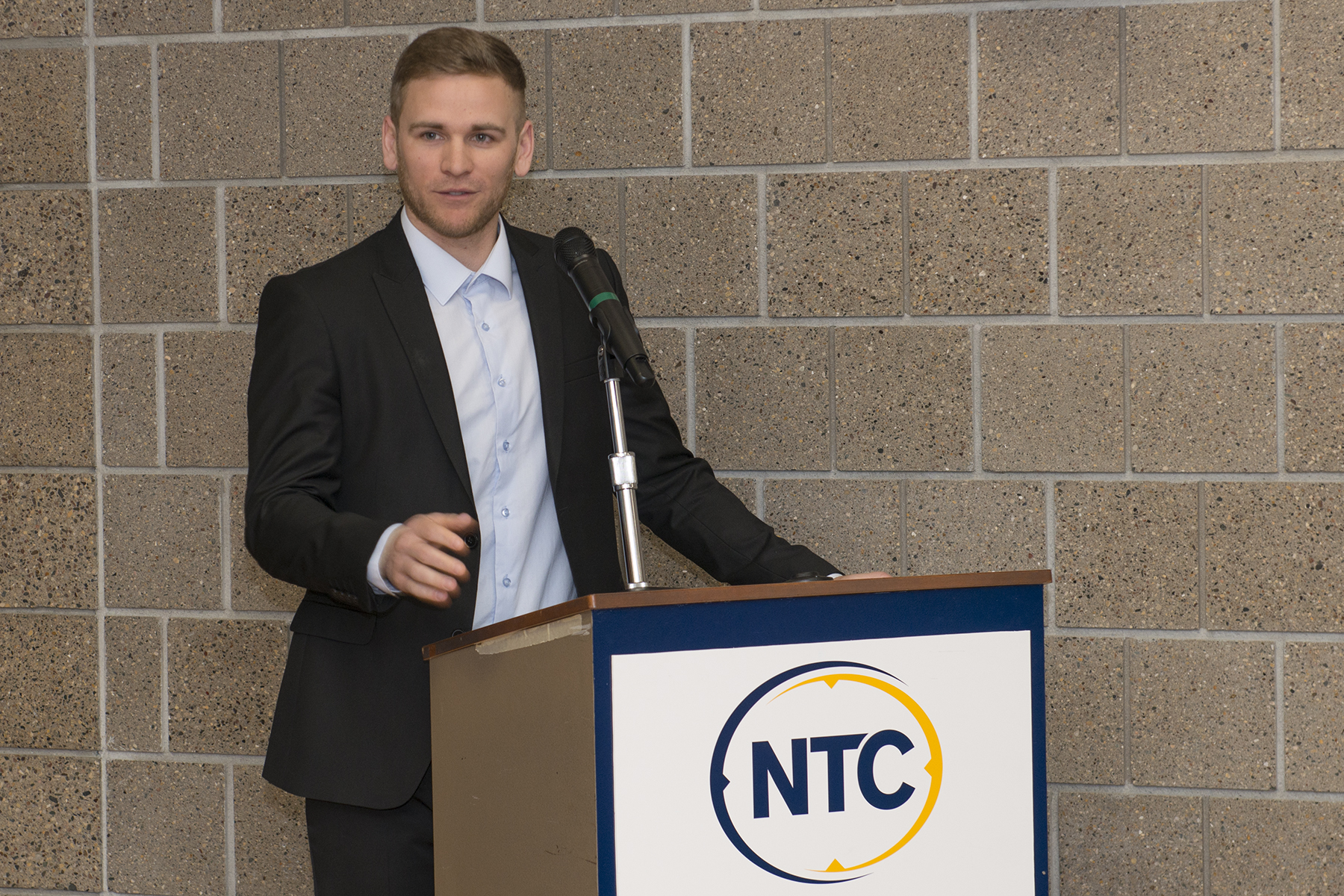 Tyler Peterson, NTC student success coordinator speaking at the first annual Student Achievement Awards ceremony.