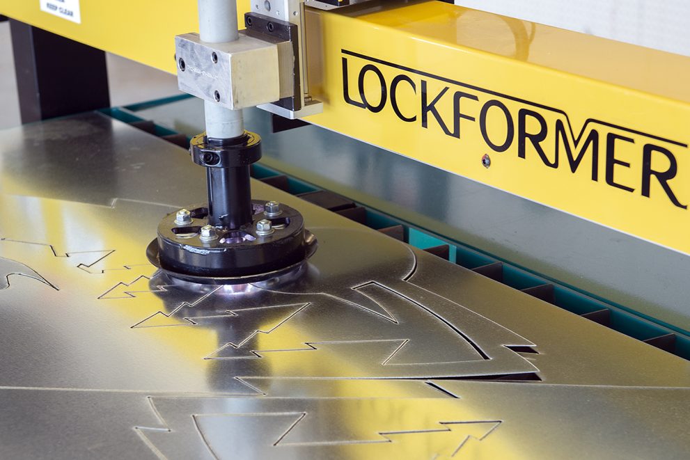 The Vulcan 2000 cutting sheet metal.