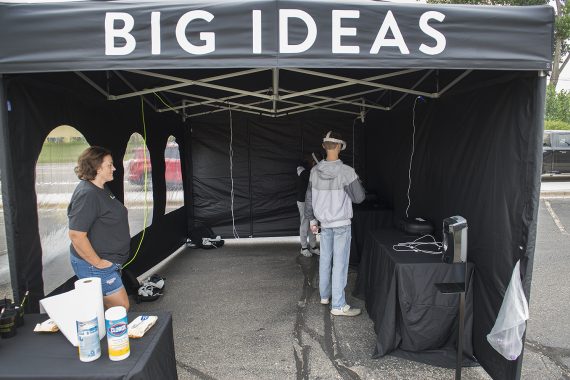 Northwest Technical College Welcomed Big Ideas Road Show in Support of The Trades Attendees using equipment at the Big Ideas Road Show event.