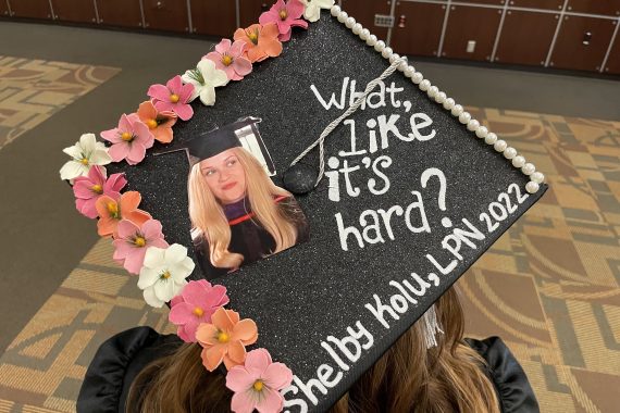 Northwest Tech Class of 2022 graduation cap that says "What like it's hard?"
