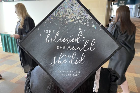 Northwest Tech Class of 2022 graduation cap that says "She believed she could so she did"