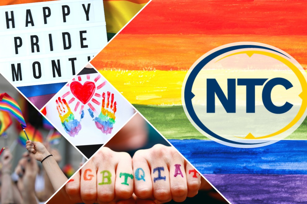The NTC Logo over a rainbow