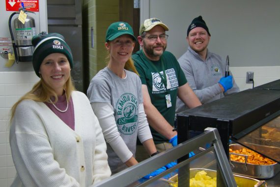 Faculty and staff served students during the Late Night Study Breakfast on Dec. 6 at BSU's Walnut Dining Hall