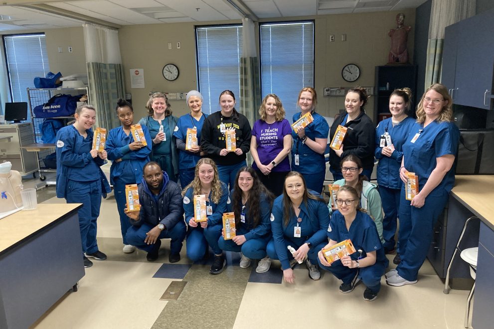 NTC nursing students pose with thermometers donated by Exergen Corporation.