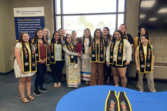 A photo of the 23 NTC American Indian graduates were presented special stoles ahead of graduation on May 3