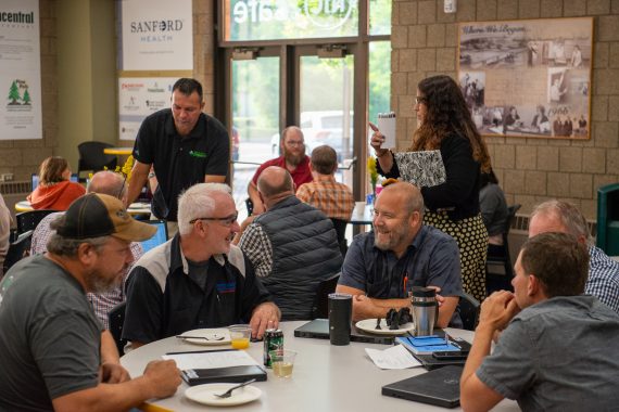 NTC staff members eat breakfast before the in-service on Aug. 17