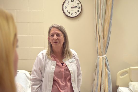 Barb Breeze, NTC nursing faculty, speaks to students in the newly dedicated Sanford/NTC Health Sciences Lab.